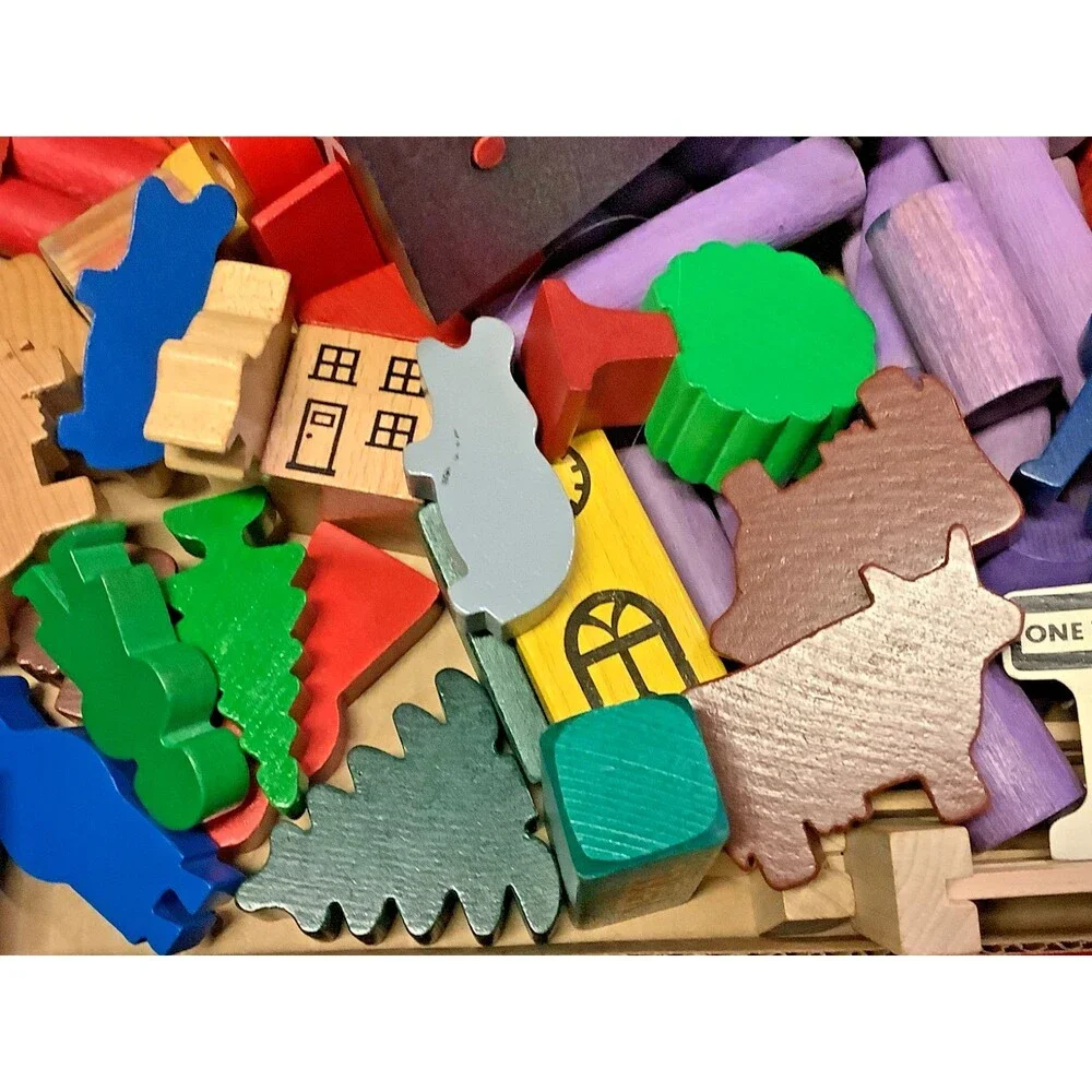 Vtg Wood Blocks TC Timber Huge Set Funland Farm Town Animals People 120+ Pieces